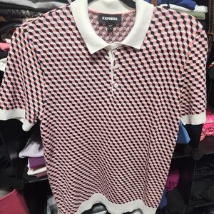 Express Men’s Pink, Black & White Geometric Polo